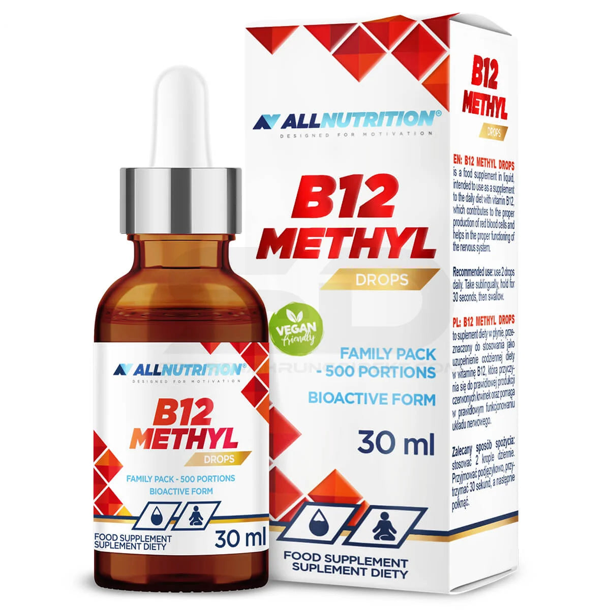 AllNutrition B12 Methyl Drops 30ml – vegan, bioaktiv, 500 Portionen, Nahrungsergänzungsmittel