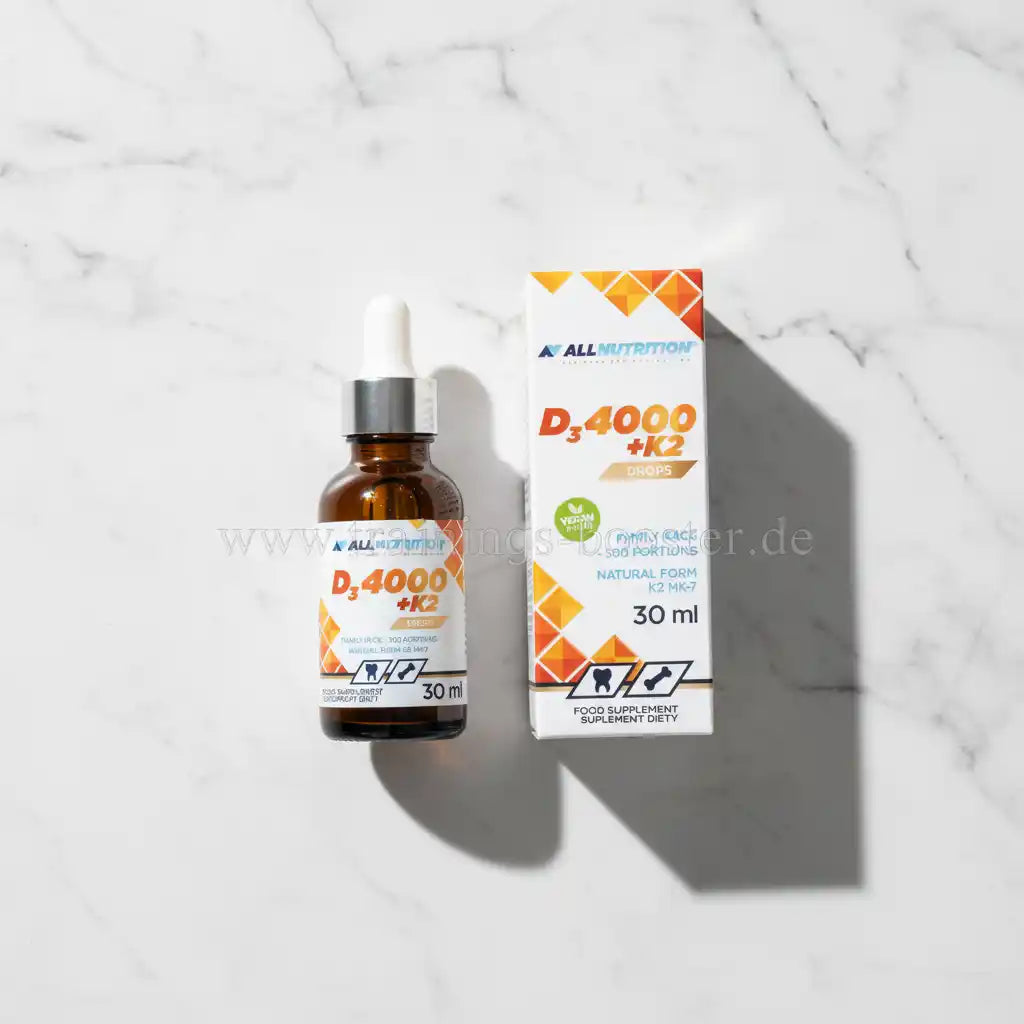 D3 4000 + K2 Tropfen, 30 ml Nahrungsergänzungsmittel in natürlicher Form, vegan, für Knochen und Zähne