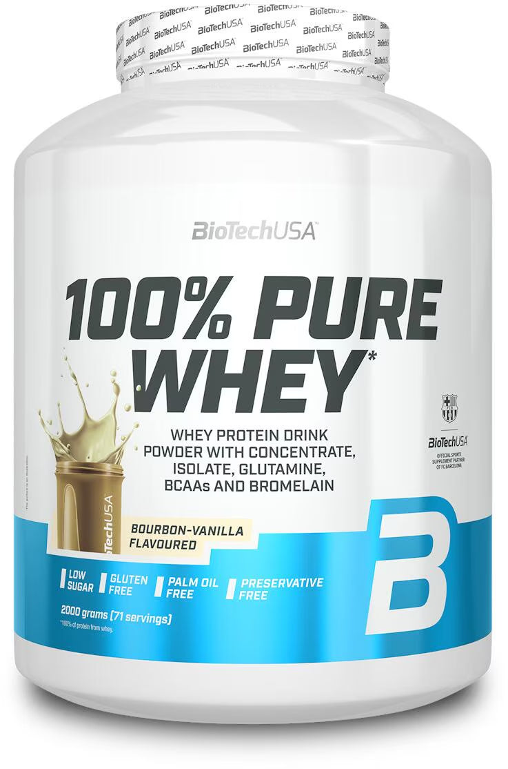 BioTechUSA 100% Pure Whey Protein Pulver, Bourbon-Vanille, 2000g, low sugar, glutenfrei, BCAA