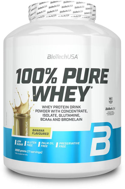 BioTechUSA 100% Pure Whey Protein Pulver, Banane, mit BCAAs & Glutamin, low sugar, glutenfrei