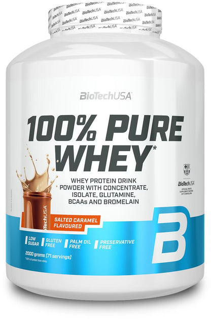 BioTechUSA 100% Pure Whey Protein Pulver, salzig-karamell, glutenfrei, mit BCAAs und Glutamin