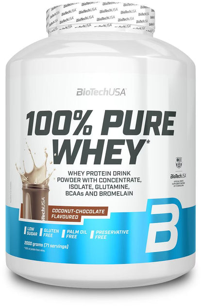 BioTechUSA 100% Pure Whey Protein Pulver, Kokos-Schokolade, Low Sugar, Glutenfrei, 2000g