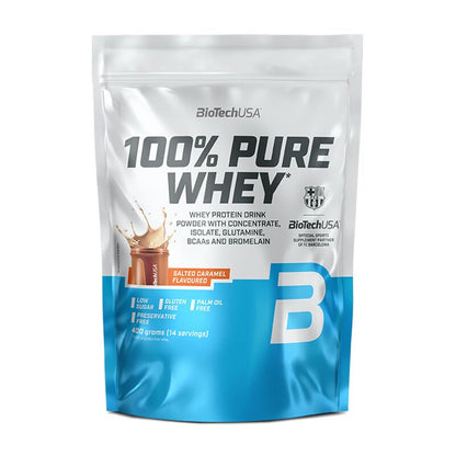 BioTechUSA 100% Pure Whey Protein Pulver, Salted Caramel Geschmack, glutenfrei, Low Sugar