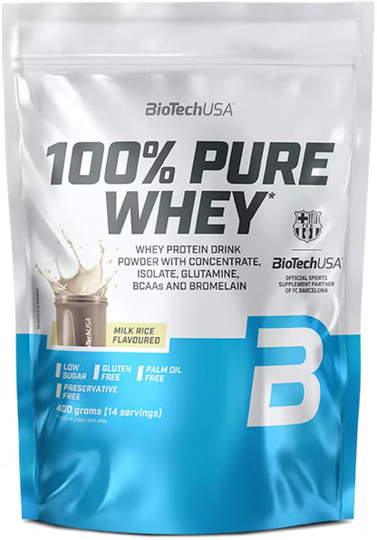 BioTechUSA 100% Pure Whey Protein Powder, Milchreis-Geschmack, glutenfrei, 400g