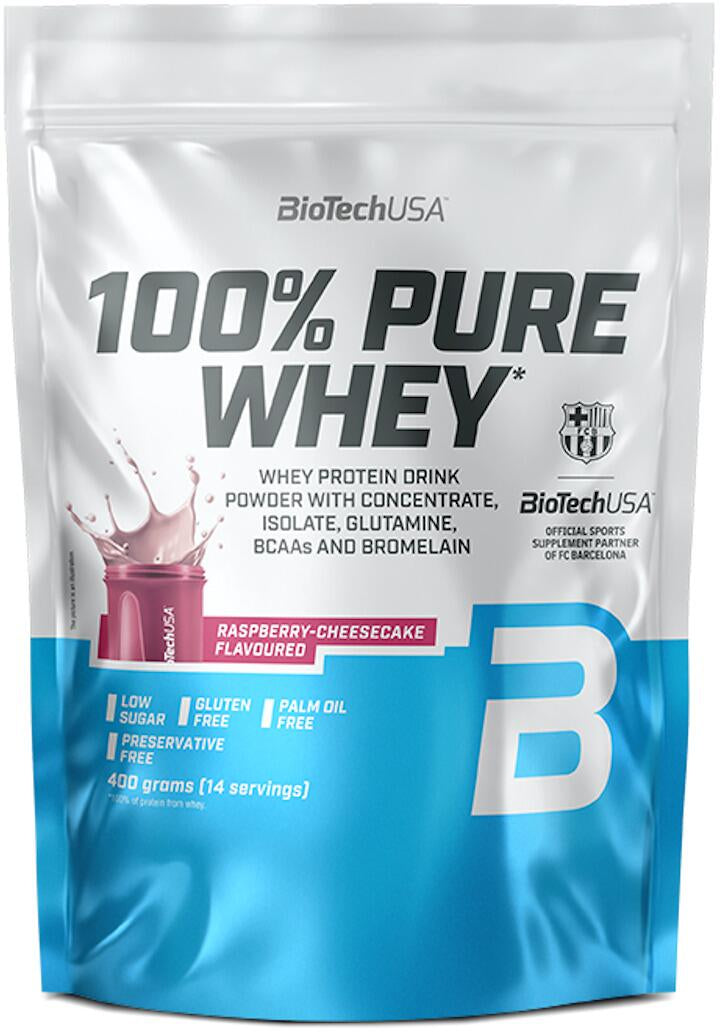 BioTechUSA 100% Pure Whey Protein Pulver, Himbeer-Käsekuchen Geschmack, glutenfrei, low sugar
