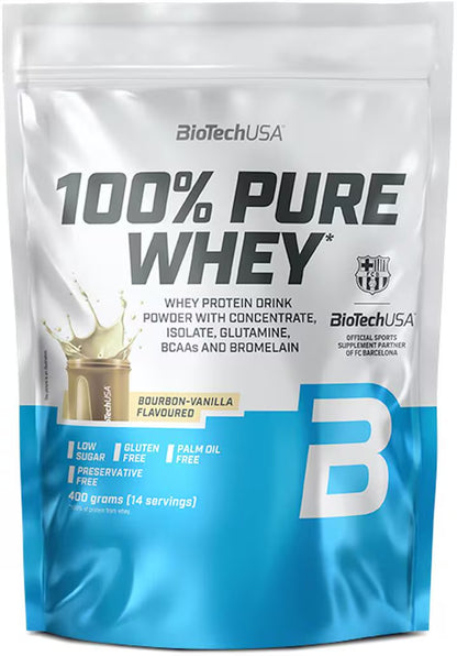 BioTechUSA 100% Pure Whey Protein Pulver, Bourbon-Vanille, glutenfrei, low sugar, 400g