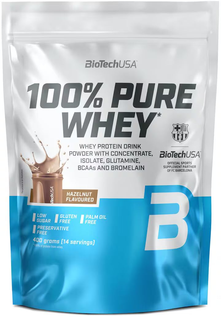 BioTechUSA 100% Pure Whey Protein Pulver, Haselnussgeschmack, glutenfrei, 400g