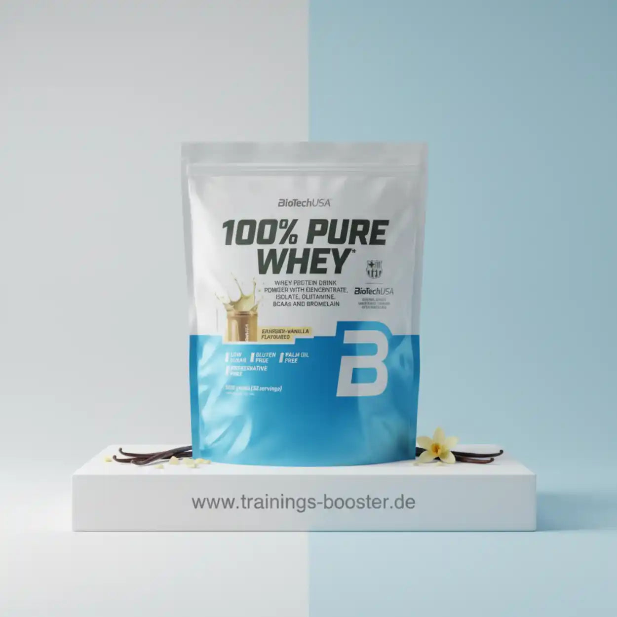 100% Pure Whey Protein Powder von BioTechUSA, Vanille-Geschmack, ideal für Sportler und Fitness-Enthusiasten