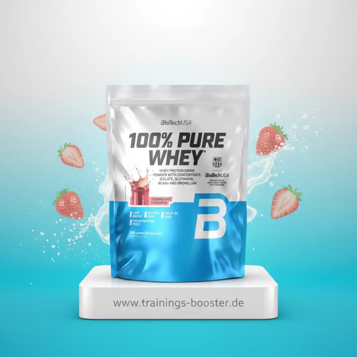 100% Pure Whey Protein Powder mit Erdbeergeschmack, ideal für Sportler und Fitness-Enthusiasten