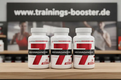 Drei Flaschen Ashwagandha Nahrungsergänzungsmittel für Sport und Fitness, 100 Kapseln each