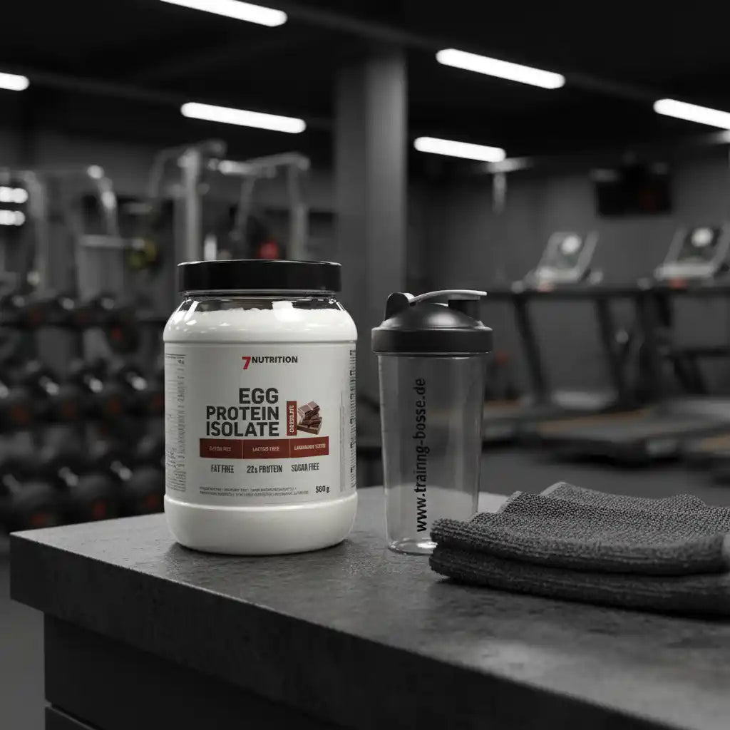 Eiweißpulver und Shaker im Fitnessstudio für Sportnahrung und Booster