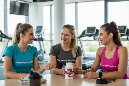 Drei Frauen im Fitnessstudio mit Omega-3-Booster für Sport und Gesundheit