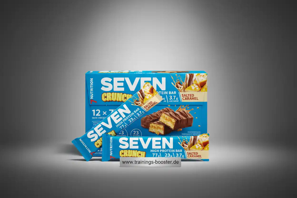 SEVEN Crunch High Protein Bar Salted Caramel - Nahrungsergänzung für Sportler mit 77g Protein