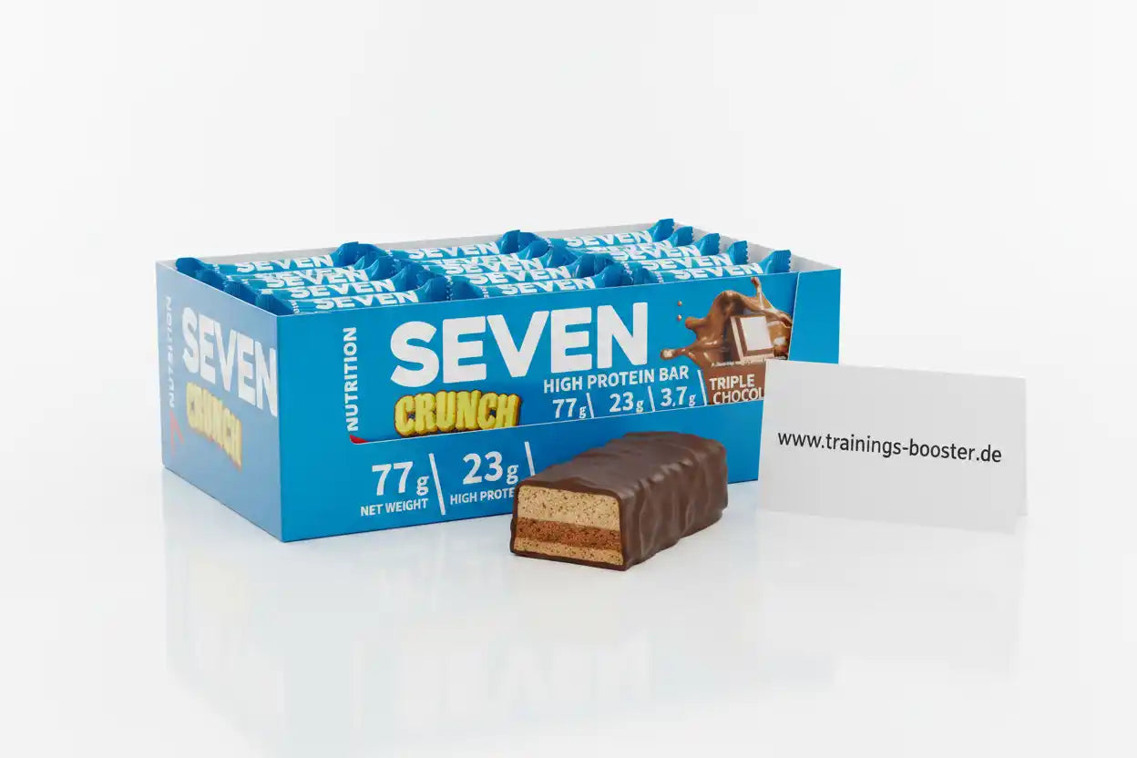 Seven Crunch High Protein Bar Triple Chocolate, 23g Eiweiß, 77g, ideal für Sport und Training