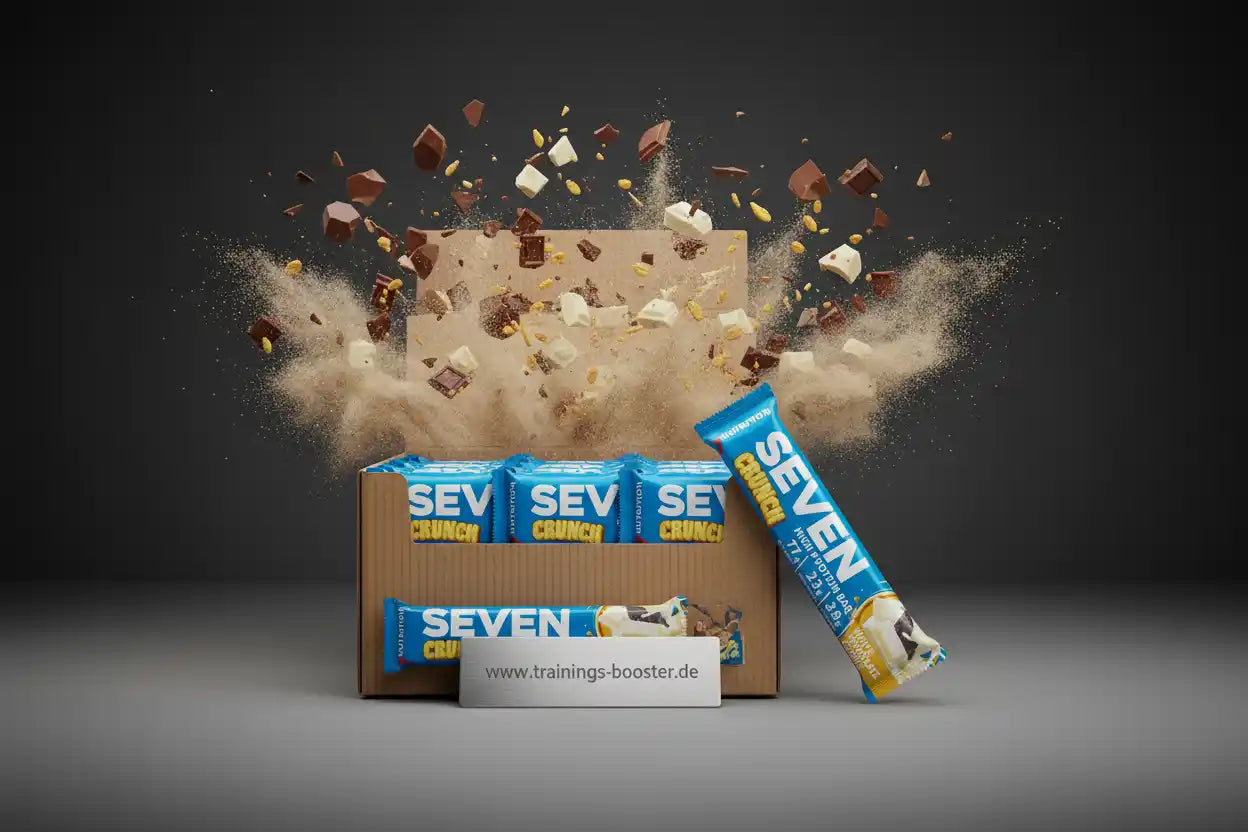 SEVEN Crunch Proteinriegel mit Schokoladenstücken und Knusper-Effekt für Sportler