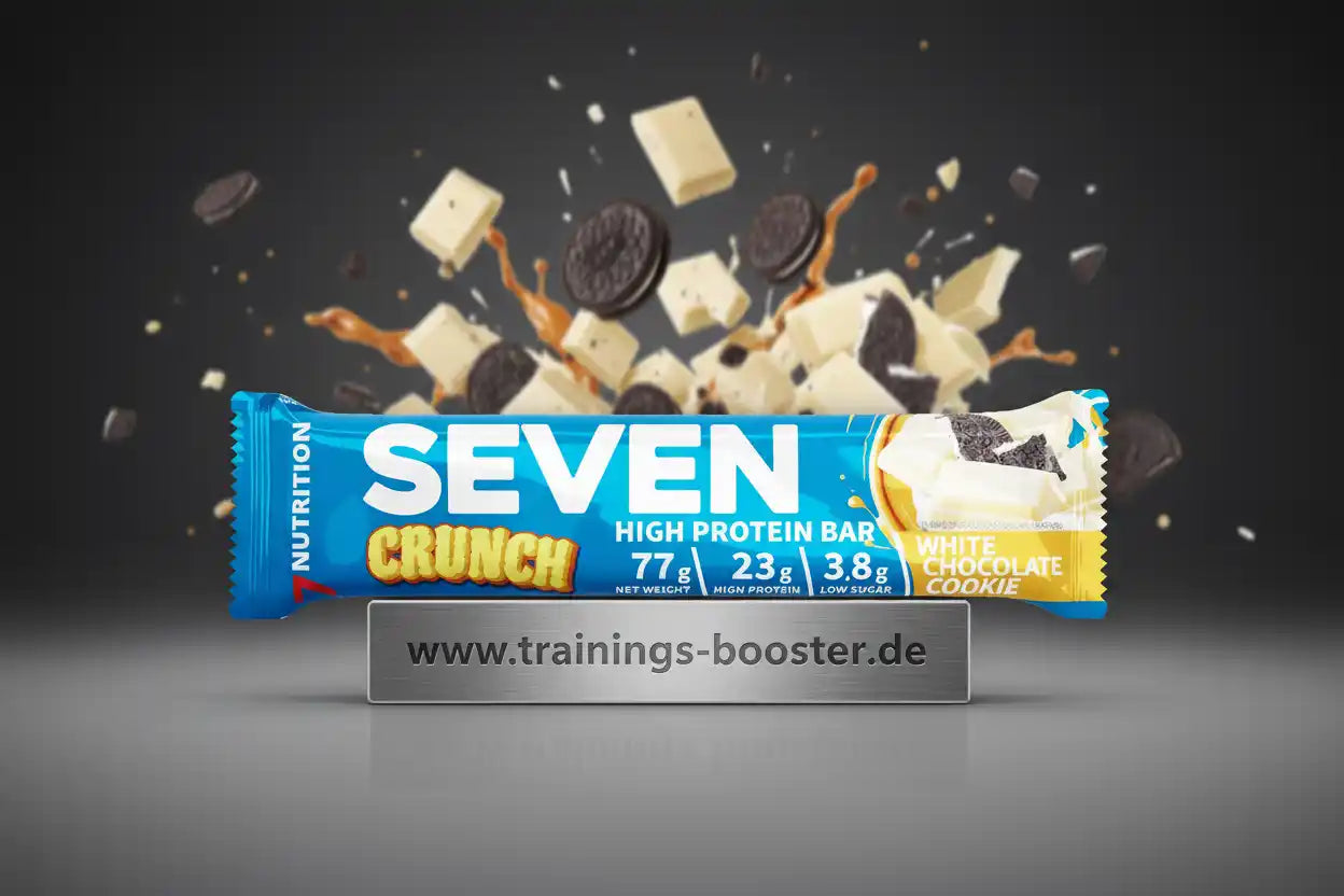 SEVEN Crunch High Protein Bar White Chocolate Cookie, 23g Protein, low sugar, ideal für Sport & Training