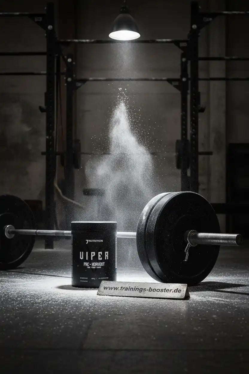 Viper Pre-Workout Booster mit Gewichten im Fitnessstudio