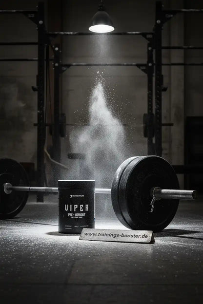 Viper Pre-Workout Booster mit Gewichten im Fitnessstudio