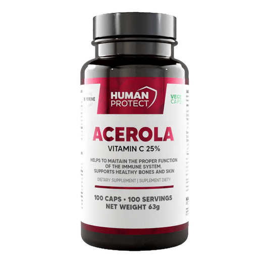 Acerola Vitamin C 25% Kapseln, 100 Stück – Nahrungsergänzungsmittel für Immunsystem und Haut