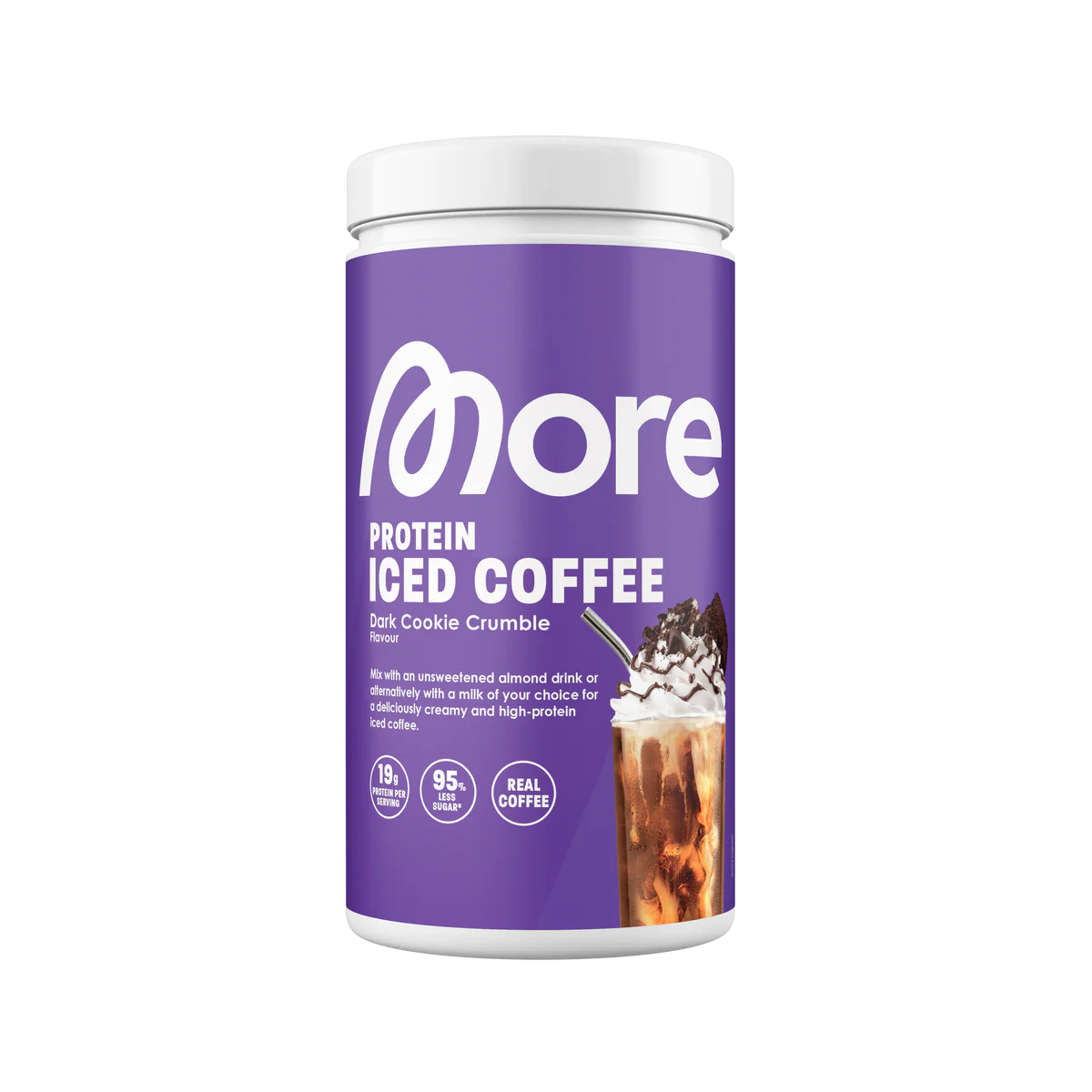 More Protein Iced Coffee im Geschmack Dark Cookie Crumble in einer weißen Dose