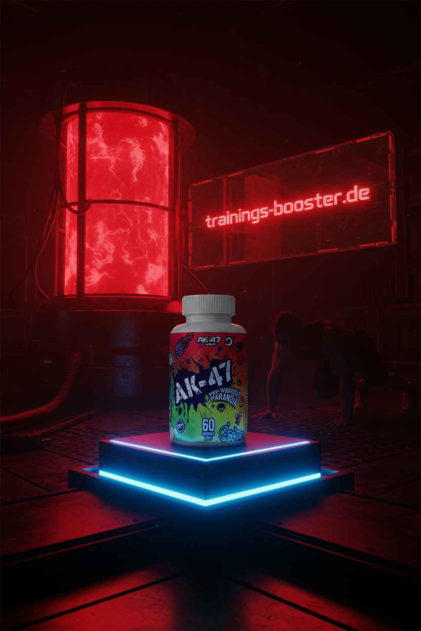 AK-47 Pre-Workout Booster mit 60 Kapseln, leuchtend präsentiert für maximale Energie und Leistung