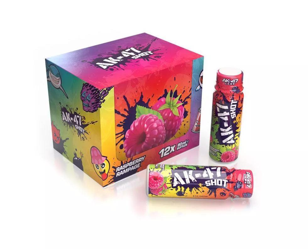 AK-47 Shot Raspberry Rampage Energiebooster mit Himbeergeschmack, 12x 90ml Flaschen