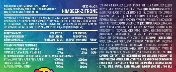 Himbeer-Zitrone Nahrungsergänzungsmittel mit Vitaminen und Koffein für Sport und Fitness