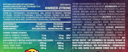 Himbeer-Zitrone Nahrungsergänzungsmittel mit Vitaminen und Koffein für Sport und Fitness
