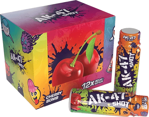 AK-47 Shot Cherry Bomb - Energiebooster mit Kirschgeschmack, 12x 90ml Flaschen