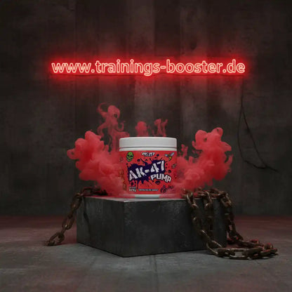 AK-47 Pump Booster mit rotem Nebel und Ketten, ideal für Sportnahrung und Training