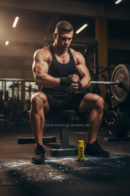 Muskulöser Mann im Fitnessstudio mit AAKG-Booster für optimale Trainingsleistung