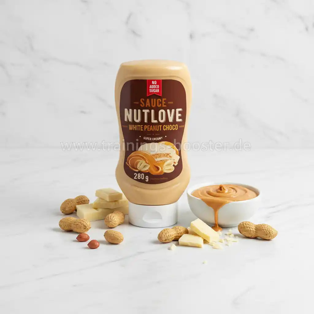 Nutlove White Peanut Choco Sauce, cremig, ohne Zuckerzusatz, mit Erdnüssen und weißer Schokolade