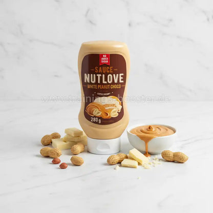 Nutlove White Peanut Choco Sauce, cremig, ohne Zuckerzusatz, mit Erdnüssen und weißer Schokolade
