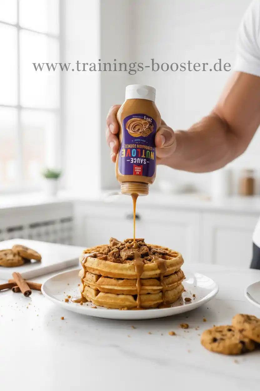 Nut Love Sauce über Waffeln gießen – ideal für Sportnahrung und Booster