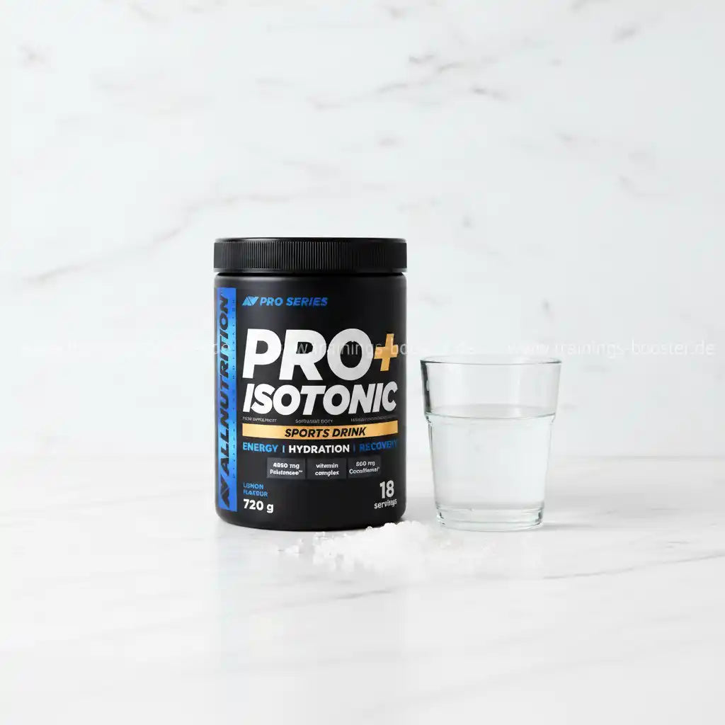 Pro+ Isotonic Sportgetränk von AllNutrition, Zitrone, 720g Dose mit Wasserglas, Energie & Hydration