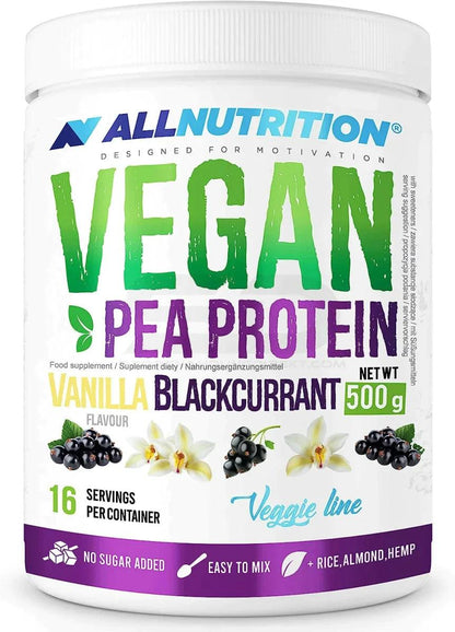 Vegan Pea Protein Pulver Vanille Johannisbeere, 500g, zuckerfrei, leicht mixbar, Veggie Line