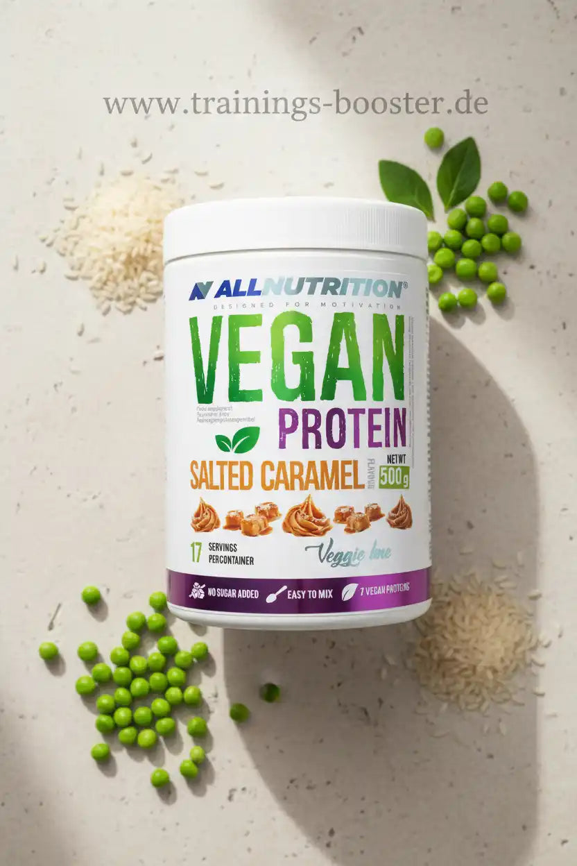 AllNutrition Vegan Protein Salted Caramel, 500g mit Erbsen & Reis, zuckerfrei, veganer Eiweißbooster