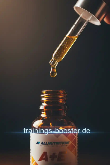 Tropfen aus Pipette in AllNutrition A+E Flasche – Sportnahrung & Nahrungsergänzungsmittel