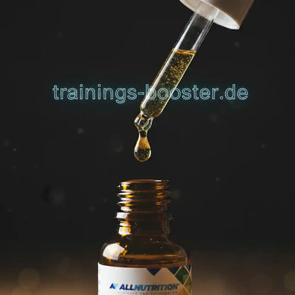 Tropfen aus Pipette in Glasflasche – Nahrungsergänzungsmittel für Sport und Training