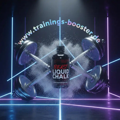 BEAST Liquid Chalk für maximale Grip und Trainingserfolg mit Hanteln im Neonlicht