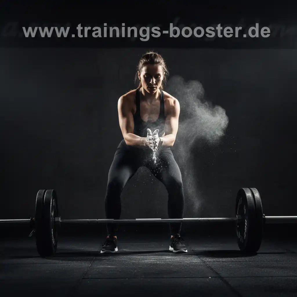 Frau mit Hantel im Fitnessstudio, bereit für Krafttraining und Muskelaufbau