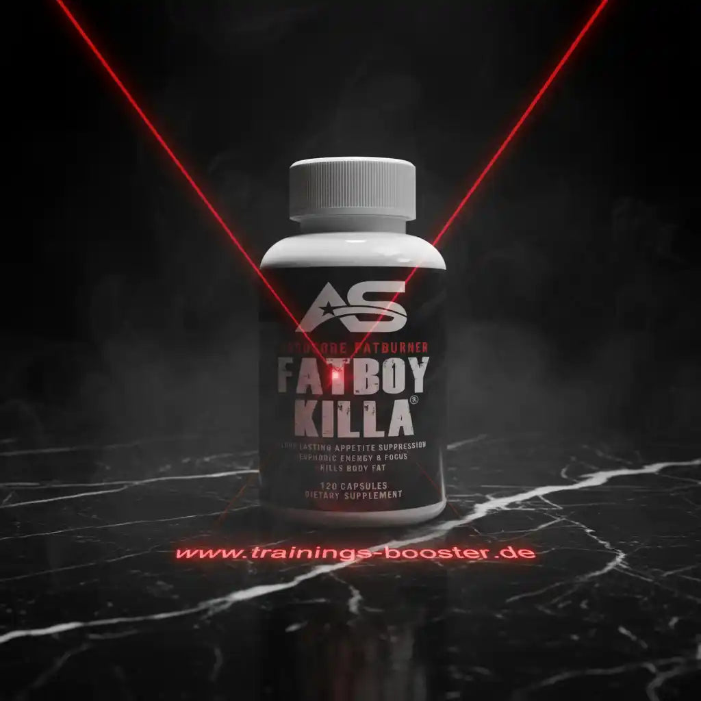 Fatboy Killa Fatburner Kapseln für Appetitzügelung & Energie, 120 Stück auf Marmor mit roten Lasern