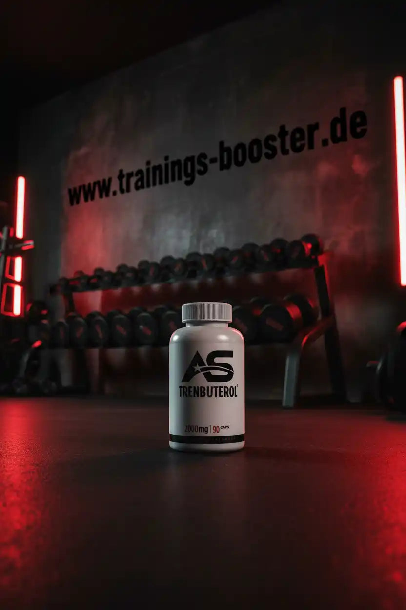 Trenbuterol 2000mg Kapseln für Fitness & Training, im Studio mit Hanteln und roter Beleuchtung