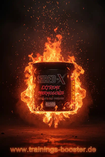 SHRED-X Extreme Thermogenic Fatburner in Flammen – Kraftvolle Sportnahrung für maximale Fettverbrennung