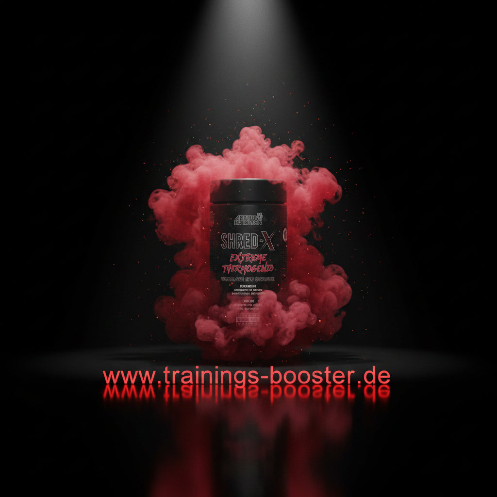 SHRED-X Extreme Thermogeniz Fatburner mit rotem Raucheffekt und Spotlicht