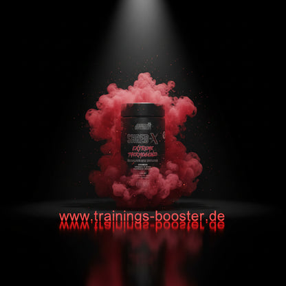 SHRED-X Extreme Thermogeniz Fatburner mit rotem Raucheffekt und Spotlicht