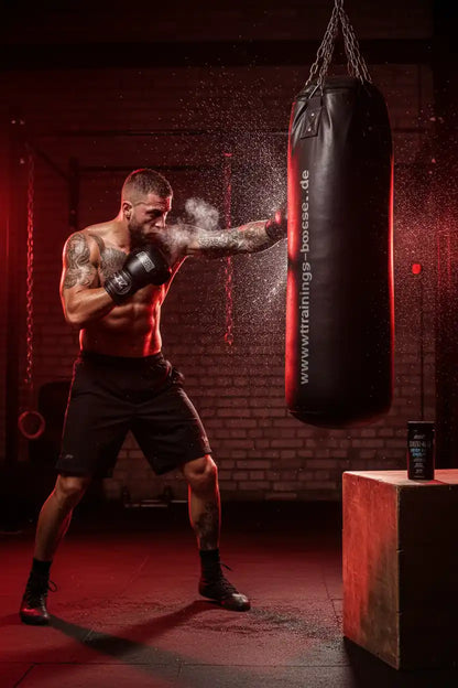 Muskulöser Boxer trainiert mit Punchingbag – ideal für Kraft- und Ausdauertraining im Fitnessstudio