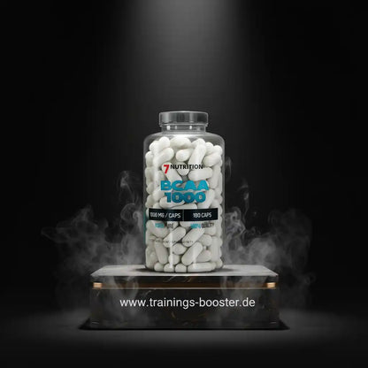 BCAA 1000 Kapseln von 7 Nutrition – 180 Caps, 1000 mg pro Kapsel, rein & hochwertig für Sport und Training