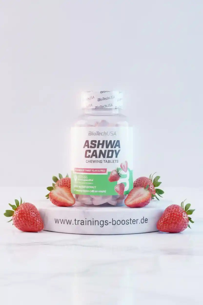 BioTechUSA Ashwa Candy Kaugummis mit Erdbeergeschmack, Nahrungsergänzung für Sportler