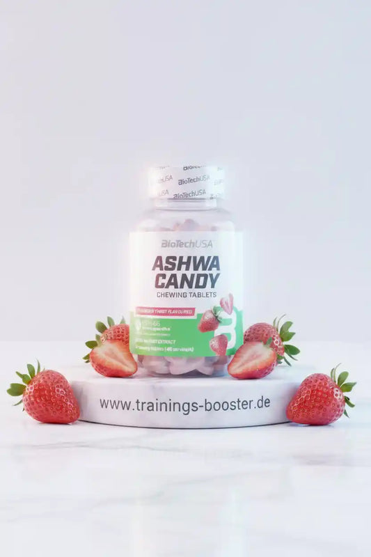 BioTechUSA Ashwa Candy Kaugummis mit Erdbeergeschmack, Nahrungsergänzung für Sportler